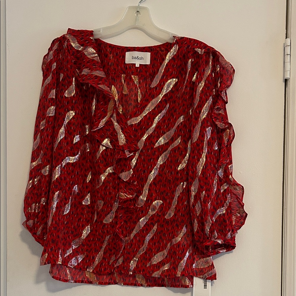 Ba&sh Vibrant Red and Metallic Silver Blouse